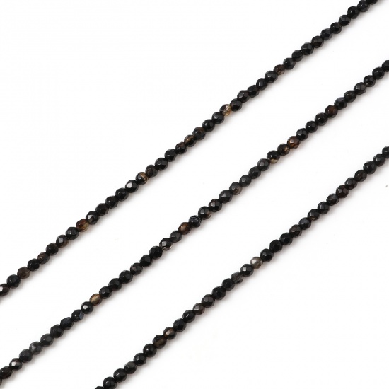 Image de (Classement B) Perles en Agate ( Teint ) Rond Noir A Facettes 3mm Dia, Trou: env. 0.7mm, 37cm long, 1 Enfilade (Env. 115 Pcs/Enfilade)