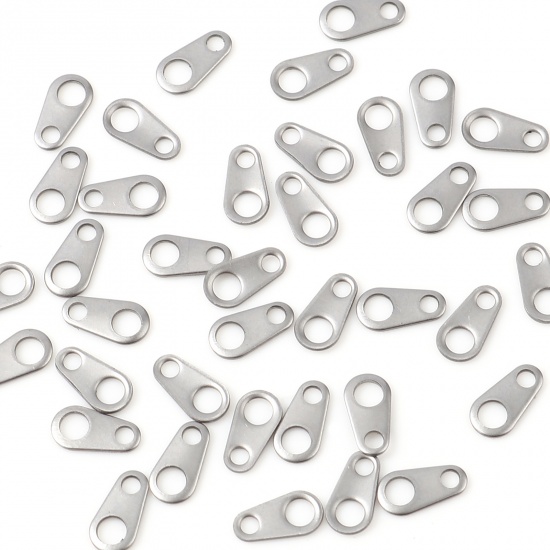 Picture of Stainless Steel Tail Drop For Jewelry Necklace Bracelet Silver Tone Drop 6mm x 3mm, 200 PCs