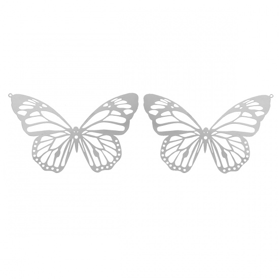 Immagine di Acciaio Inossidabile Charm Ciondoli Farfalla Tono Argento Filigrana 51mm x 33mm , 10 Pz