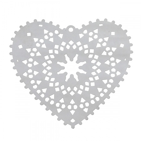 304 Stainless Steel Filigree Stamping Pendants Heart Silver Tone Pattern Carved Hollow 50mm(2") x 48mm(1 7/8"), 10 PCs
