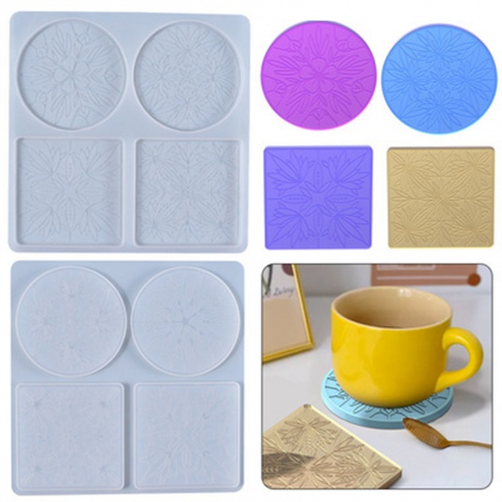 Picture of Silicone Buddhism Mandala Resin Mold For Jewelry Making Coaster Square White 24cm x 24cm, 1 Piece