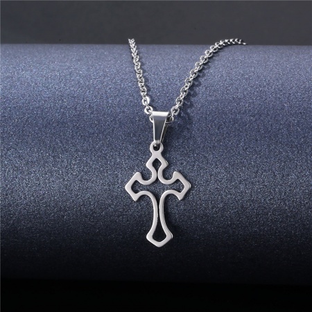 Picture of Wholesale Cross Pendant Charm Necklace, Silver Tone 304 Stainless Steel Link Cable Chain, Women's Religious Stylish Gift Jewelry For Retailer, 45cm(17.7") long, 1 Piece