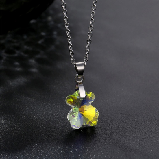 Picture of 304 Stainless Steel & Glass Necklace Silver Tone AB Color Irregular 45cm(17 6/8") long, 1 Piece