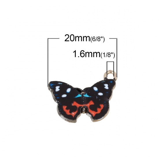 Picture of Zinc Metal Alloy Charms Butterfly Animal Light Golden Black Enamel 20mm( 6/8") x 15mm( 5/8"), 10 PCs