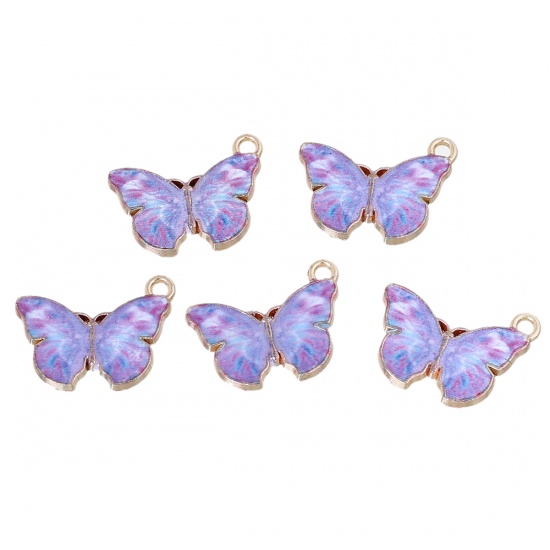Image de Pendentifs en Alliage de Zinc Papillon Or Clair Violet Email 20mm x 15mm, 10 Pcs