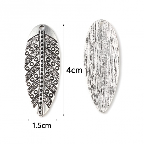 Image de Pendentifs en Alliage de Zinc Feuille Argent Vieilli à Pois 40mm x 15mm, 10 Pcs