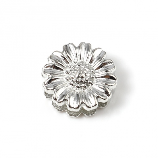 Bild von Zinklegierung Slider Schiebeperlen Perlen Chrysantheme Silberfarbe ca. 16mm x 16mm, 20 Stück