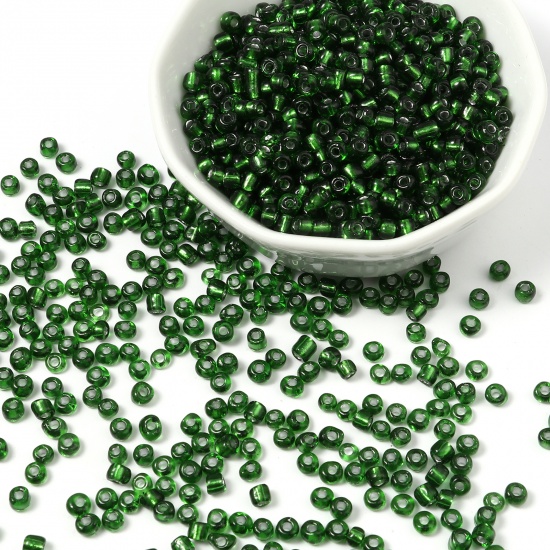 Picture of Glass Seed Beads Cylinder Dark Green Silver Lined 4mm x 3mm, Hole: Approx 1.2mm, 1 Packet ( 6300 PCs/Packet)