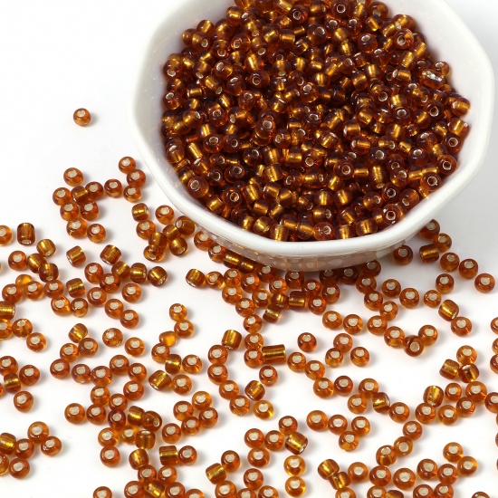 Picture of Glass Seed Beads Cylinder Brown Yellow Silver Lined 4mm x 3mm, Hole: Approx 1.2mm, 1 Packet ( 6300 PCs/Packet)