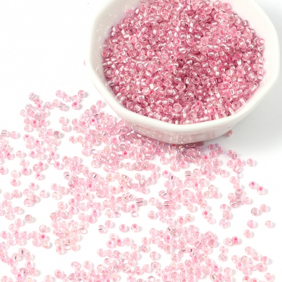 Picture of Glass Seed Beads Cylinder Pink Silver Lined 3mm x 2mm, Hole: Approx 1mm, 1 Packet ( 18000 PCs/Packet)
