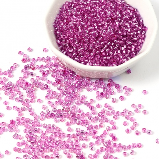 Picture of Glass Seed Beads Cylinder Fuchsia Silver Lined 3mm x 2mm, Hole: Approx 1mm, 1 Packet ( 18000 PCs/Packet)