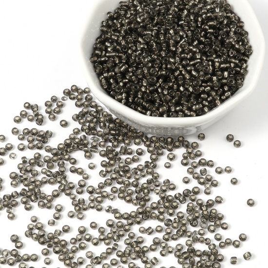 Picture of Glass Seed Beads Cylinder Dark Gray Silver Lined 3mm x 2mm, Hole: Approx 1mm, 1 Packet ( 18000 PCs/Packet)