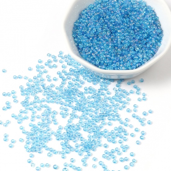 Picture of Glass Seed Beads Round Light Blue AB Rainbow Color About 2mm Dia., Hole: Approx 0.7mm, 1 Packet ( 44000 PCs/Packet)