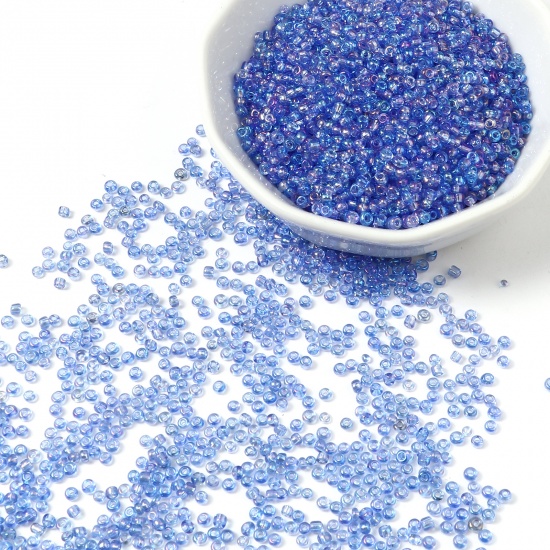 Picture of Glass Seed Beads Round Blue AB Rainbow Color About 2mm Dia., Hole: Approx 0.7mm, 1 Packet ( 44000 PCs/Packet)
