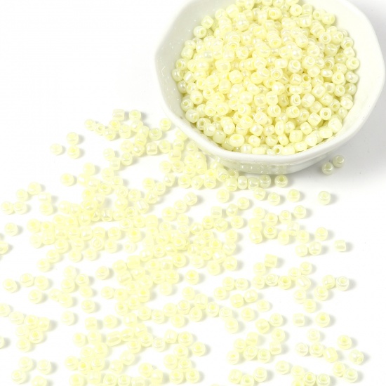Picture of Glass Cream Seed Beads Cylinder Yellow 4mm x 3mm, Hole: Approx 1.2mm, 1 Packet ( 5700 PCs/Packet)