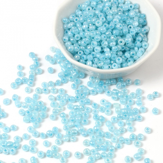 Picture of Glass Cream Seed Beads Cylinder Light Blue 4mm x 3mm, Hole: Approx 1.2mm, 1 Packet ( 5700 PCs/Packet)