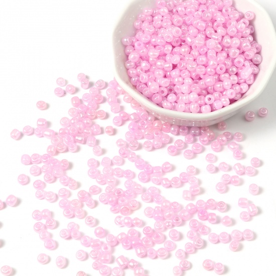 Picture of Glass Cream Seed Beads Cylinder Pink 4mm x 3mm, Hole: Approx 1.2mm, 1 Packet ( 5700 PCs/Packet)