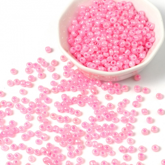 Picture of Glass Cream Seed Beads Cylinder Neon Pink 4mm x 3mm, Hole: Approx 1.2mm, 1 Packet ( 5700 PCs/Packet)