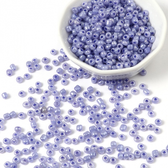 Picture of Glass Cream Seed Beads Cylinder Blue 4mm x 3mm, Hole: Approx 1.2mm, 1 Packet ( 5700 PCs/Packet)