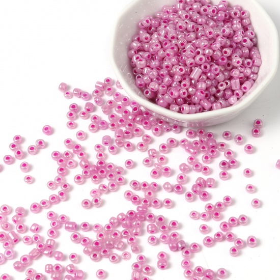 Picture of Glass Cream Seed Beads Cylinder Fuchsia 4mm x 3mm, Hole: Approx 1.2mm, 1 Packet ( 5700 PCs/Packet)