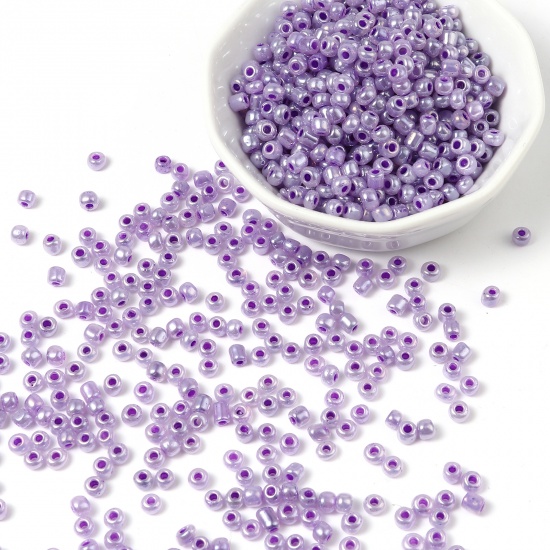 Picture of Glass Cream Seed Beads Cylinder Purple 4mm x 3mm, Hole: Approx 1.2mm, 1 Packet ( 5700 PCs/Packet)