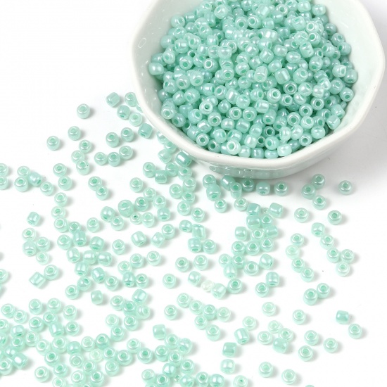 Picture of Glass Cream Seed Beads Cylinder Cyan 4mm x 3mm, Hole: Approx 1.2mm, 1 Packet ( 5700 PCs/Packet)