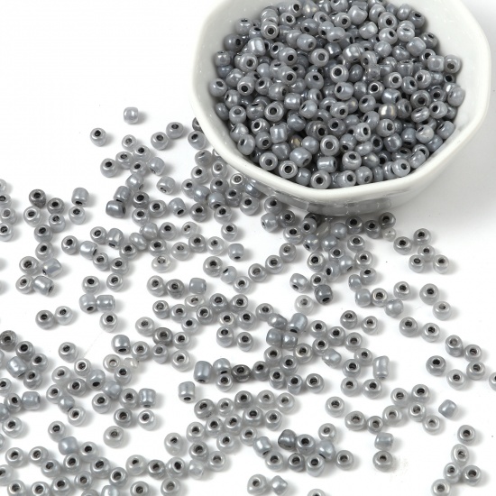Picture of Glass Cream Seed Beads Cylinder Silver-gray 4mm x 3mm, Hole: Approx 1.2mm, 1 Packet ( 5700 PCs/Packet)