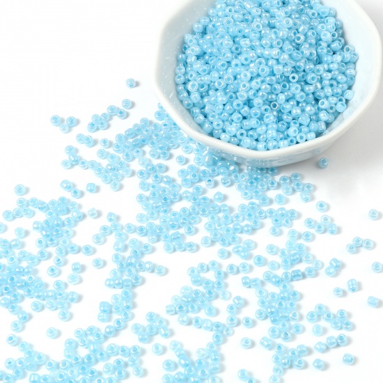Picture of Glass Cream Seed Beads Cylinder Light Blue 3mm x 2mm, Hole: Approx 1mm, 1 Packet ( 12500 PCs/Packet)