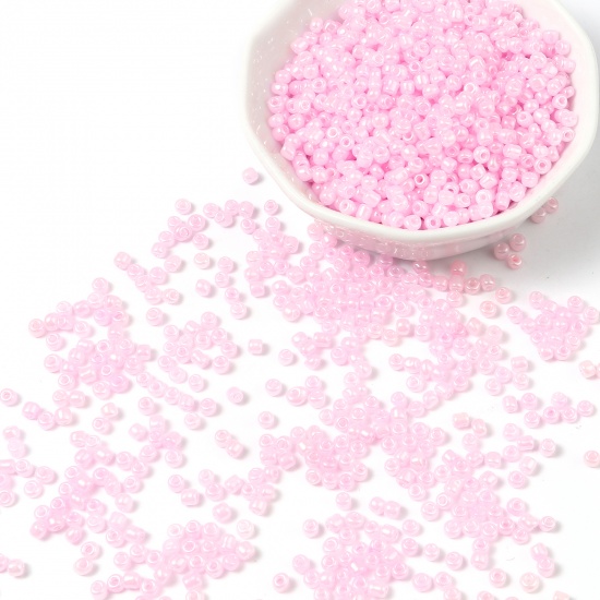 Picture of Glass Cream Seed Beads Cylinder Pink 3mm x 2mm, Hole: Approx 1mm, 1 Packet ( 12500 PCs/Packet)
