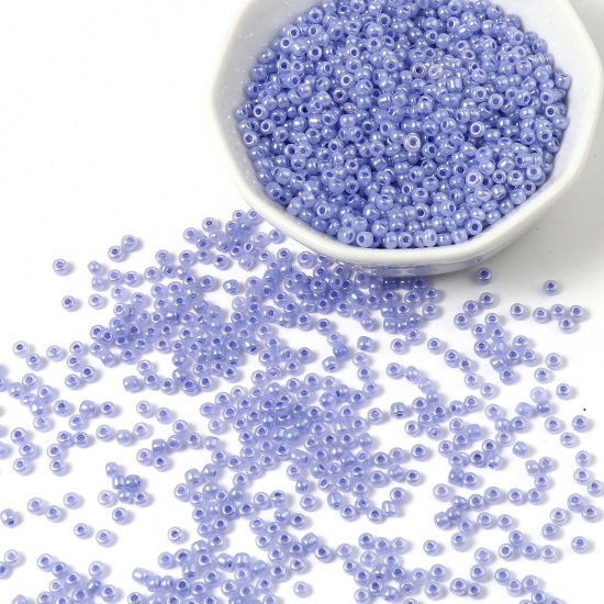 Picture of Glass Cream Seed Beads Cylinder Blue 3mm x 2mm, Hole: Approx 1mm, 1 Packet ( 12500 PCs/Packet)
