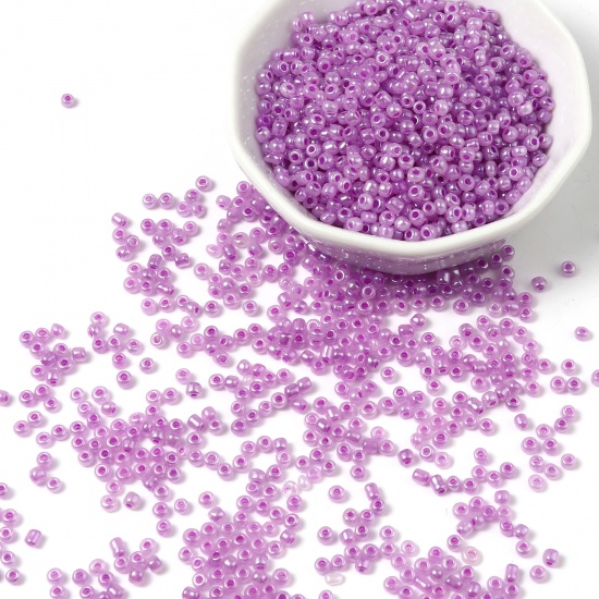 Picture of Glass Cream Seed Beads Cylinder Purple 3mm x 2mm, Hole: Approx 1mm, 1 Packet ( 12500 PCs/Packet)