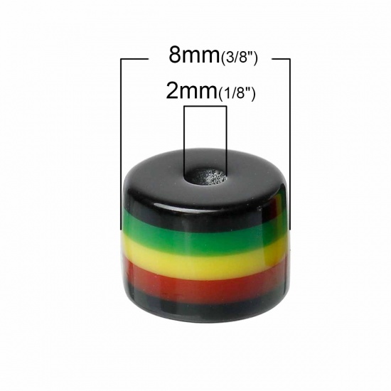 Picture of 100 PCs Resin Spacer Beads For DIY Jewelry Making Cylinder Multicolor Stripe Pattern About 8mm x 8mm, Hole: Approx 2mm