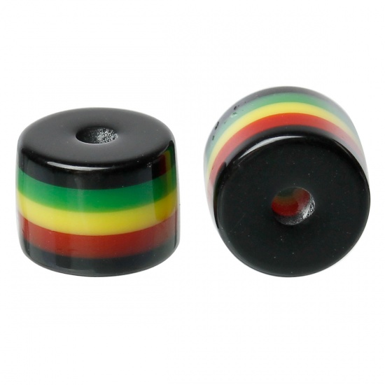 Picture of 100 PCs Resin Spacer Beads For DIY Jewelry Making Cylinder Multicolor Stripe Pattern About 8mm x 8mm, Hole: Approx 2mm