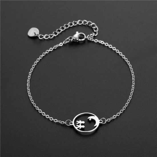 Picture of Titanium Steel Link Cable Chain Bracelets Silver Tone Round Boy & Girl Lover 16cm(6 2/8") long, 1 Piece