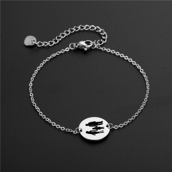 Picture of Titanium Steel Family Jewelry Link Cable Chain Bracelets Silver Tone Parents And Child Round 16cm(6 2/8") long, 1 Piece