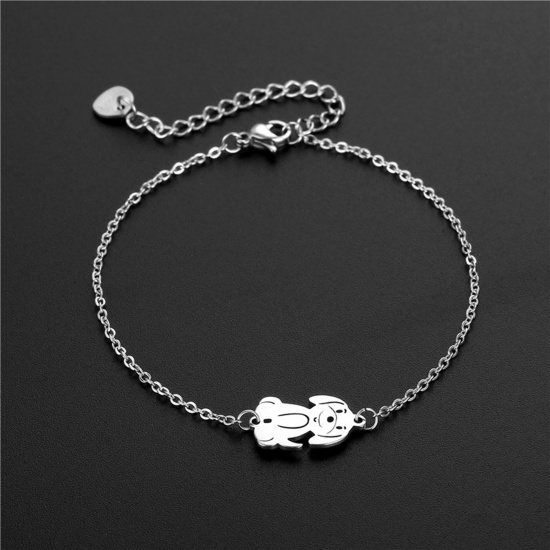 Picture of Titanium Steel Link Cable Chain Bracelets Silver Tone Dog Animal 16cm(6 2/8") long, 1 Piece