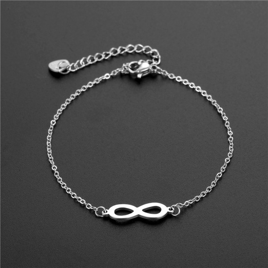 Picture of Titanium Steel Link Cable Chain Bracelets Silver Tone Infinity Symbol 16cm(6 2/8") long, 1 Piece