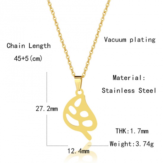 Picture of Stainless Steel Link Cable Chain Findings Necklace Gold Plated Leaf 45cm(17 6/8") long, 1 Piece