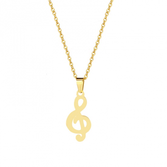 Picture of Stainless Steel Link Cable Chain Findings Necklace Gold Plated Musical Note 45cm(17 6/8") long, 1 Piece