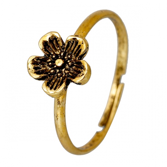 Picture of Adjustable Rings Plum Blossom Flower Gold Tone Antique Gold 17.1mm( 5/8") US 6.75, 1 Piece