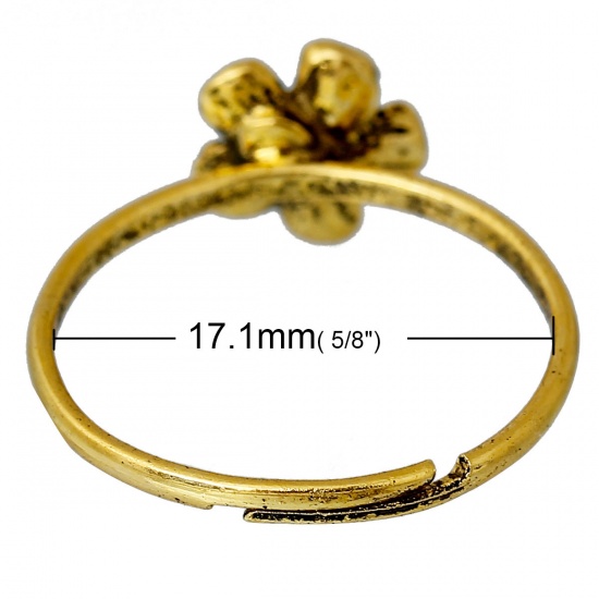 Immagine di Lega di Zinco Regolabile Anello  Fiore della Prugna Oro Antico Regolabile 17.1mm US, 1 Pz