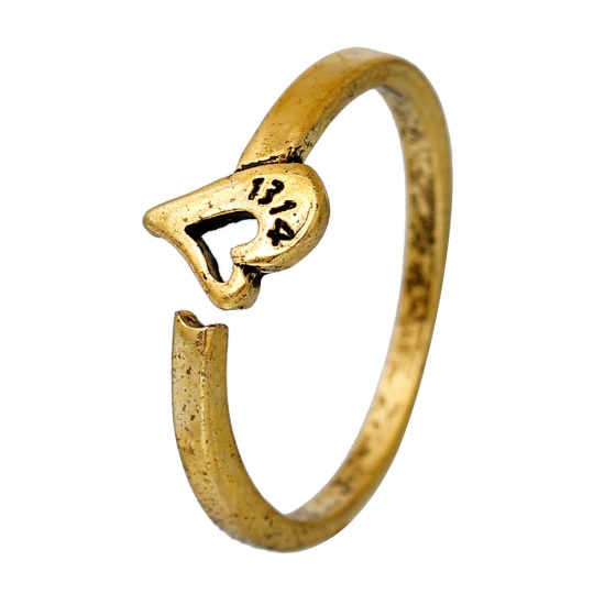 Picture of Adjustable Rings Heart "1314" Carved Gold Tone Antique Gold 16.3mm( 5/8") US 5.75, 1 Piece