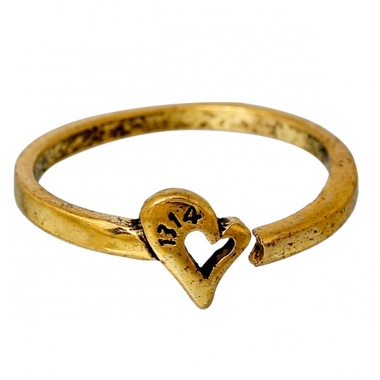 Picture of Adjustable Rings Heart "1314" Carved Gold Tone Antique Gold 16.3mm( 5/8") US 5.75, 1 Piece