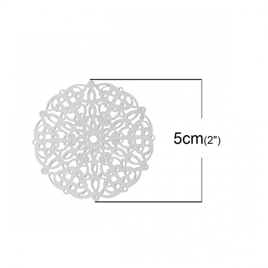 Image de Cabochons d'Embellissement Estampe en Filigrane Creux en 304 Acier Inoxydable Fleurs Gravé Argent Mat 50mm x 50mm, 10 Pcs