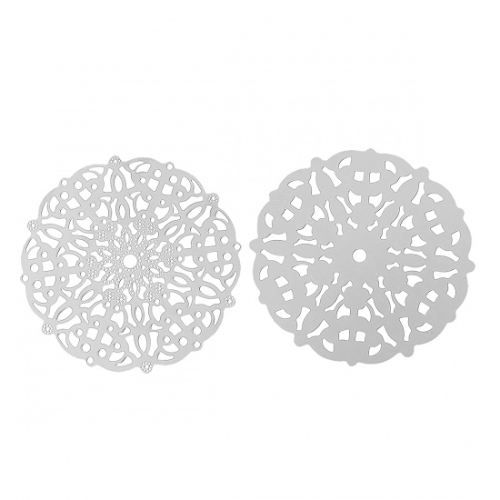 Image de Cabochons d'Embellissement Estampe en Filigrane Creux en 304 Acier Inoxydable Fleurs Gravé Argent Mat 50mm x 50mm, 10 Pcs