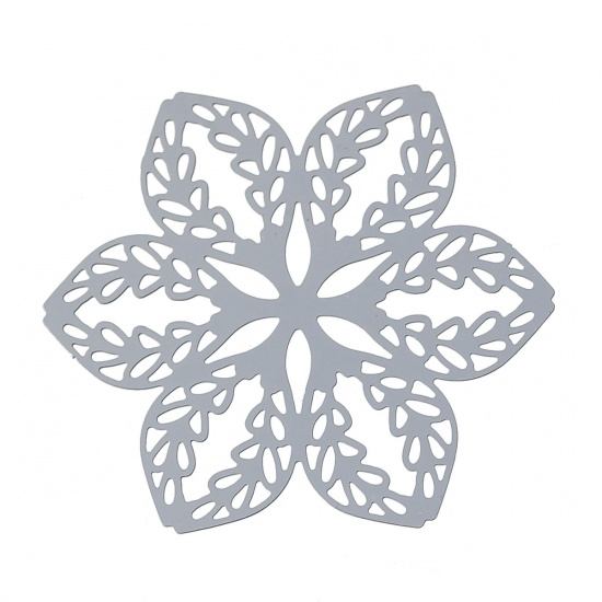 Bild von 304 Edelstahl Filigran Verbinder Verzierung Blumen Silberfarben 43mm x 38mm, 10 Stück