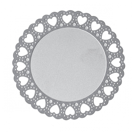 Immagine di Acciaio Inossidabile Cabochon per Abbellimento Tondo Tono Argento Filigrana Cuore Disegno 3.8cm Dia, 10 Pz