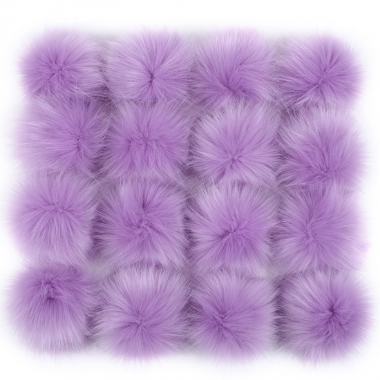 Picture of Artificial Fiber Gummiband Gummiband Pom Pom Balls With Rubber Band Mauve Ball Faux Fox Fur 8cm Dia., 6 PCs