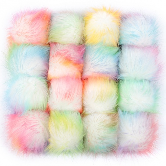 Picture of Artificial Fiber Gummiband Gummiband Pom Pom Balls With Rubber Band Multicolor Ball Faux Fox Fur 8cm Dia., 6 PCs