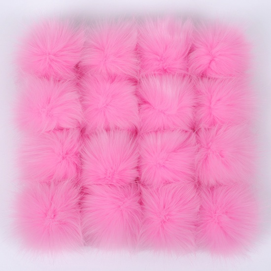 Picture of Artificial Fiber Verdeckter Knopf Pom Pom Balls With Snap Button Pink Ball Faux Fox Fur 8cm Dia., 6 PCs